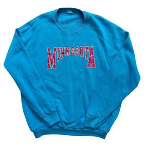 Vintage 80s Minnesota Crewneck Sweatshirt Bright Blue